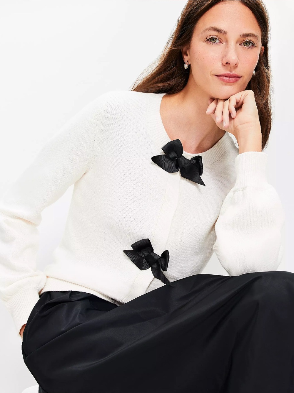 LOFT CARDIGAN BOW SWEATER